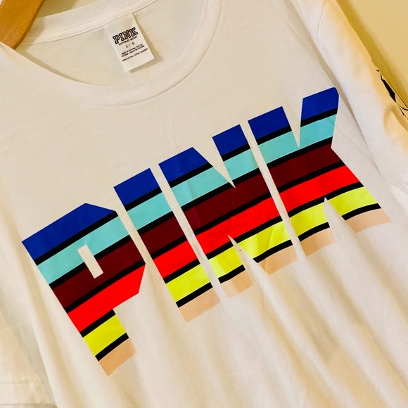 NWOT Victoria's Secret PINK White Campus Signature Tee - Picture 9 of 13